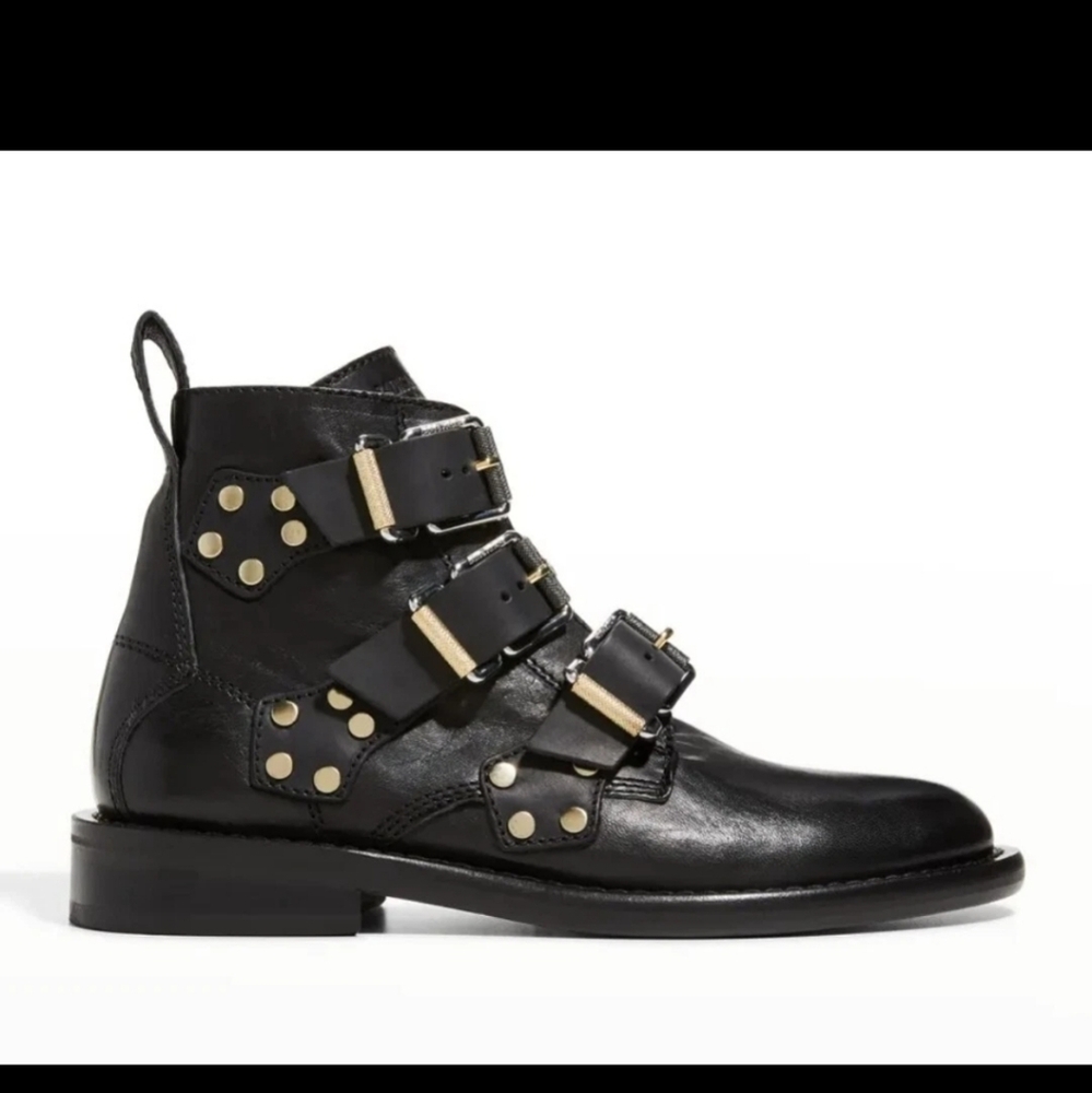 Zadig & Voltaire Laureen Triple Buckle Moto Booties Leather Ankle Boots , Sz 36